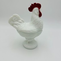 Westmoreland Rooster Milk Glass 2 Pieces Lid Candy Dish Home Decor Large - $73.87