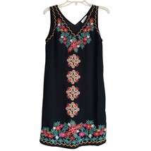THML Womens Shift Dress Size S Black Floral Embroidered Sleeveless V Nec... - $24.63