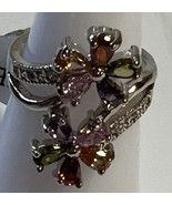 Jewelry Ring New Stainless Steel Silver Tone Flower Rhinestones Never Ru... - £16.79 GBP