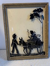 Vintage kids with wagon Reverse Painted Silhouette with Convex Glass Wal... - $12.86