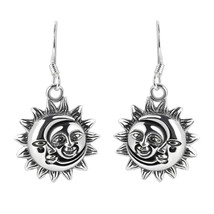 Glinting Celestial Sun And Moon Sterling Silver Dangle Earrings - £18.98 GBP