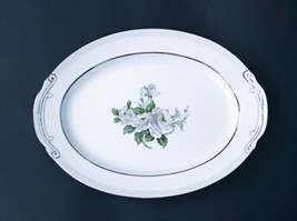 Fine China White Rose Flower Oval Serving Platter Pattern Number 3939 - $13.86