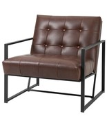 Retro Tufted Faux Leather Metal Frame Accent Chair - Brown - €272,50 EUR