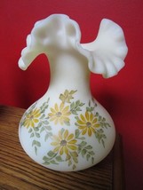 Fenton Signed Matter Glass Flower Vase, Hand Decorated, Signed By Jerri ... - $55.43