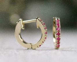 14k Yellow Gold Finish 1.00Ct Round Cut Pink Sapphire Women&#39;s Hoop Earrings - £61.37 GBP