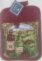 1 Fabric Tapestry Jumbo Pot Holder (7&quot;x9&quot;) 2 WINE BOTTLES &amp; GRAPES,Heart... - £6.31 GBP