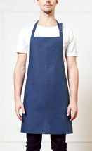 Linen Kitchen Apron Blue - 100% Pure Linen Bib Apron with Front Pockets ... - $145.79