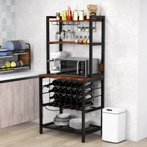 Wine Bar Cabinet Rack 4 Tier Storage Shelves Glass Holders Power Outlet Brown - £113.83 GBP