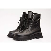 The Arata Black Leather Lace-Up Ankle Women Boot With a Side Zipper image 1