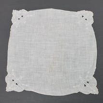 Vintage Embroidery Dresser Doily Handkerchief w/ Cutouts 10x10 Inch - $13.10