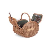 Oval 4 Person Green Tweed Wicker Picnic Basket - £100.70 GBP