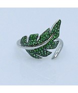 Handcrafted Women&#39;s Ring Solid 18k White Gold Leaf with Tsavorite Garnet | - $1,073.25