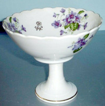 Vintage Lefton China Pedestal Bowl Compote Dish Hand Painted Violets - $41.90