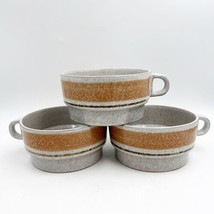 X3 Pottery Craft USA Round Stoneware Mug Cup Beige Brown Vintage Handcraft MCM - £47.17 GBP