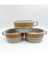 X3 Pottery Craft USA Round Stoneware Mug Cup Beige Brown Vintage Handcra... - £47.17 GBP