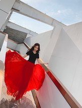 Red Full Long Chiffon Skirt Plus Size Summer Bridesmaid Chiffon Maxi Skirt image 1