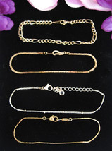 Lot of 4 Vintage CHAIN BRACELETS Goldtone Figaro Herringbone Triangle 6&quot; - 7.5&quot; - £14.79 GBP