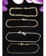 Lot of 4 Vintage CHAIN BRACELETS Goldtone Figaro Herringbone Triangle 6&quot;... - £14.78 GBP