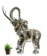 AFD Home 12016312 Ceramic Elephant Sculpture with Black Base, Silver - £375.56 GBP