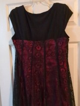 Karin Stevens Slimming Dress Sz 14W Black Lace Over Hot Pink Lining Designer Cut - £22.22 GBP