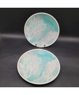 New Set Of 2 Tommy Bahama Teal Blue White Green Coral Reef MELAMINE 11&quot; ... - $376.79 MXN