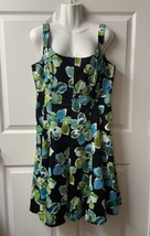 Jones Wear Sleeveless Sun Dress Womens Plus Size 16 Green Floral Fit and Flare - £18.66 GBP