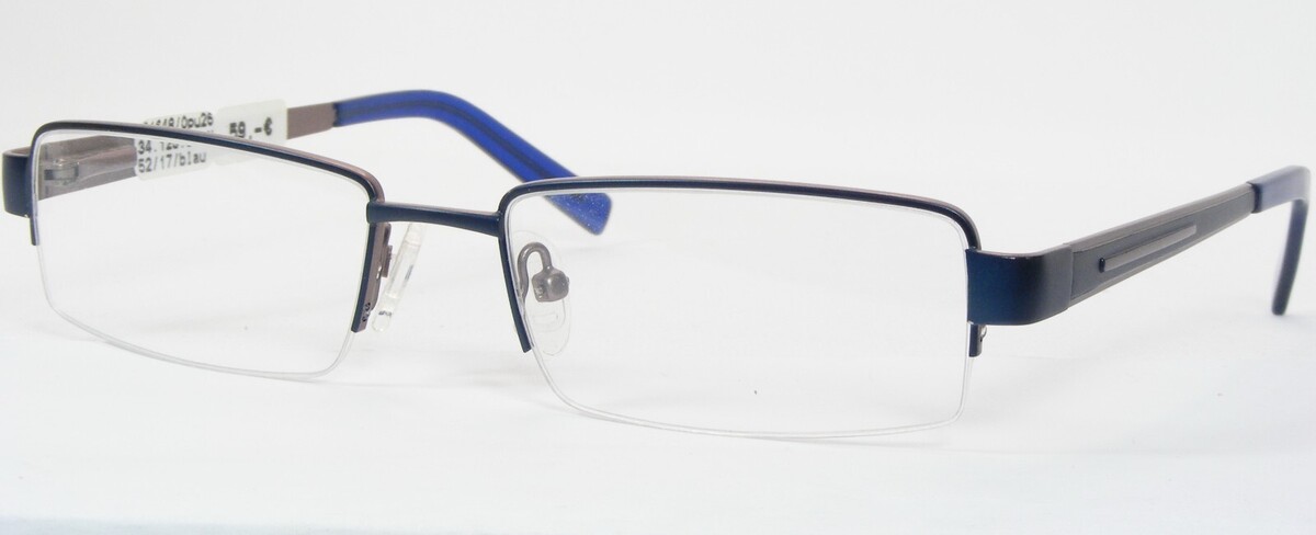 OU 34.125 03 Bleu Marine Rare Lunettes Demi Rimm Métal Cadre 52-17-135mm - $56.40