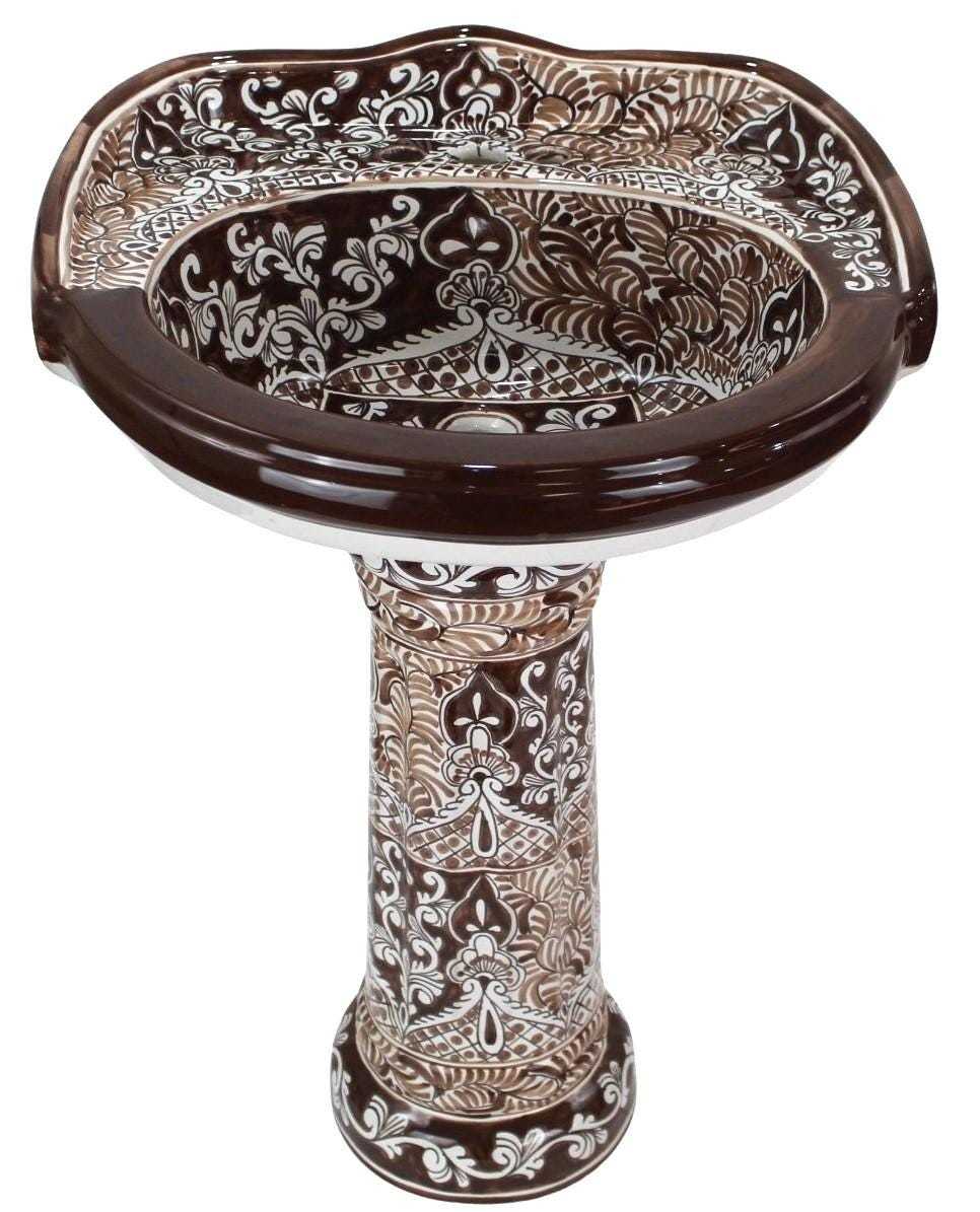 Mexican Pedestal Sink  Roman Style Handcrafted Ceramic - Acapulco Chocol... - $1,199.00
