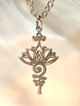 Lotus Flower Pendant Unalome Yoga Symbol Necklace Hippie 20&quot; Necklace Jewellery - £4.84 GBP