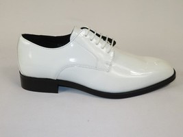 Men Santino Luciano Formal Dress Shoes Patent Leather Shiny Lace up C532 White image 3