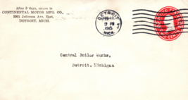 1915 Continental Motor Company Detroit Michigan Postal Cover - $17.77