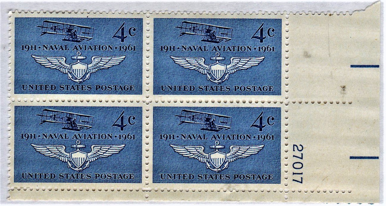 Primary image for  U S Stamp - Plate Block Of 4 - Naval Aviation Stamp 1911 to 1961 - .04  Cent