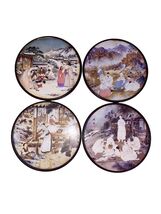 Vintage Asian Korea Kim Jong Rae Coaster Set Of 4 Korea MCM The Harvest ... - $176.71 MXN