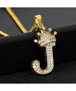 1.25Ct Real Moissanite Crown Initial Letter &quot;J&quot; Pendant 14K Yellow Gold ... - £104.31 GBP