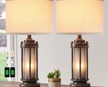 Set Of 2 Farmhouse Lamps For Living Room, Rustic Vintage Bedroom Nightst... - £102.71 GBP