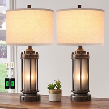 Set Of 2 Farmhouse Lamps For Living Room, Rustic Vintage Bedroom Nightstand Tabl - £103.88 GBP