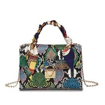 Retro  Skin Prints Crossbody Bag For Women 2021 Fashion Serpentine Scarf chain   - £122.97 GBP