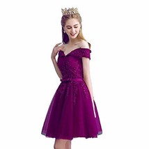 Kivary Plus Size Vintage Tulle Beaded Lace Short Prom Homecoming Dress Purple US - £69.86 GBP