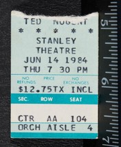 Vintage Ted Nugent Ticket Stumpf Juni 14 1984 Pittsburgh STANLEY Theater Tob - $49.64