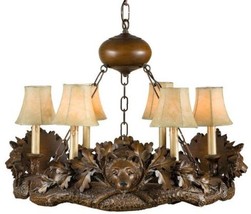 Chandelier Bear Heads 6-Light Hand-Cast Made in USA OK Casting Faux Leather - £2,069.93 GBP