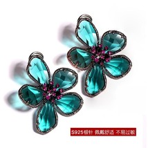 Ajojewel Korean Vintage Green Crystal Flower Earrings Ring Set Jewelry 2022 New  - £17.47 GBP