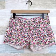 Madewell Summer Floral Cut Off Denim Shorts White Pink Mid Rise Womens 25 - $23.75