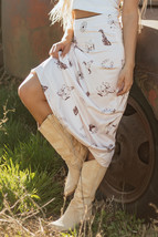 Beige Western Print Satin Long Skirt - $287.95 MXN