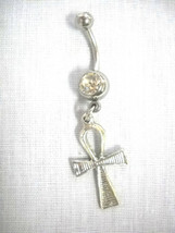 Egyptian Anhk / Ankh Eternal Life Tau Cross Pewter Charm 14g Clear Cz Belly Ring - £4.78 GBP