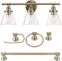 Globe Electric 51381 Parker Vanity Light, 3 Bath Set, Brass - £142.63 GBP