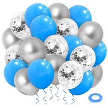 Blue And Silver Balloons, 50Pcs Blue Balloons, 12 Inch Metallic Silver And Silve - £8.69 GBP