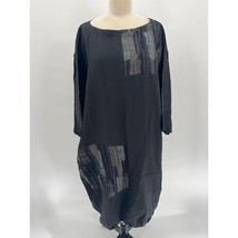 NWT Dogstar Midi Dress Sz M Black Linen Patchwork Oversized Boro Japanese - $98.00