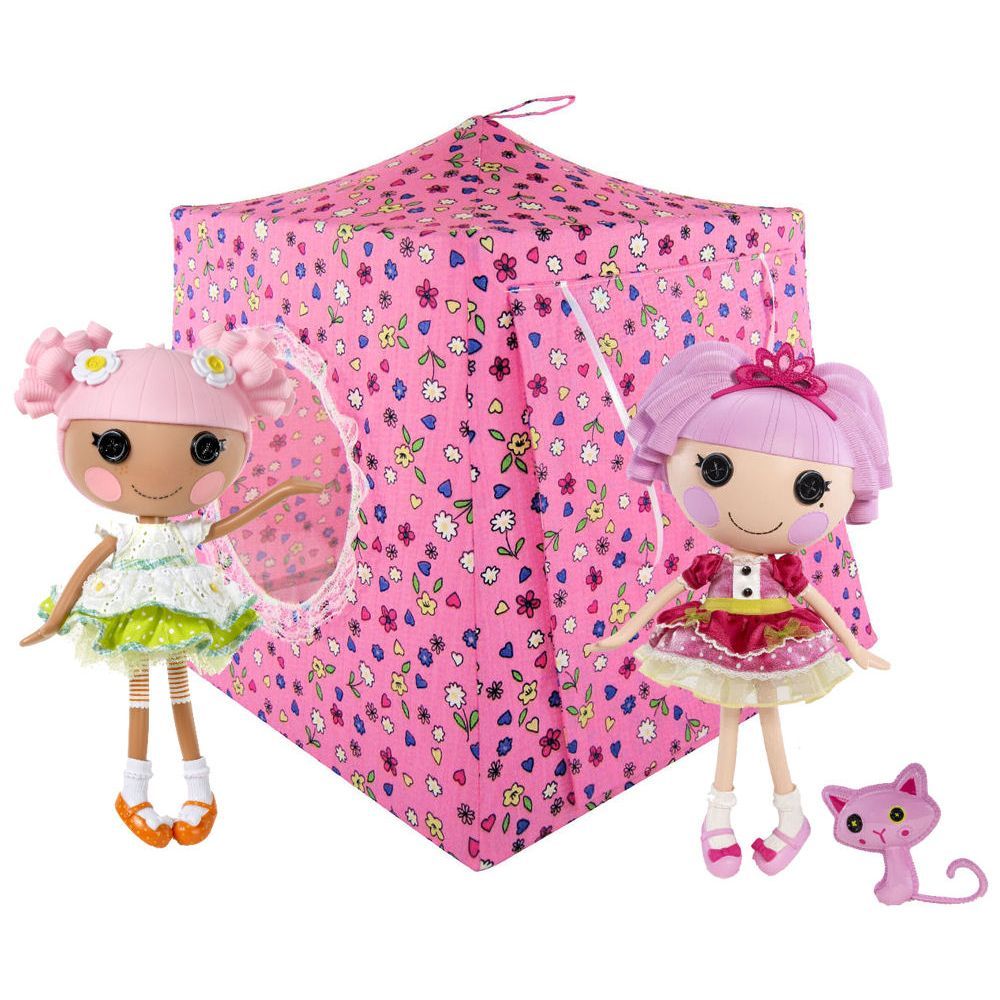 Pink Toy Play Pop Up Doll Tent, 2 Sleeping Bags, Heart and Flower Print Fabric - $24.95