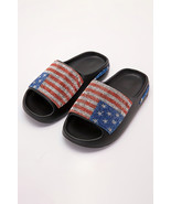 Black Rhinestone American Flag Thick Sole Slippers - $18.37 CAD