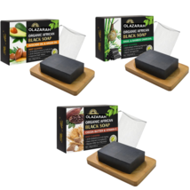 Natural African Black Soap-w/Avocado Argan Oil, Bamboo/Snail, Cocoa Butter -3pcs - £14.47 GBP